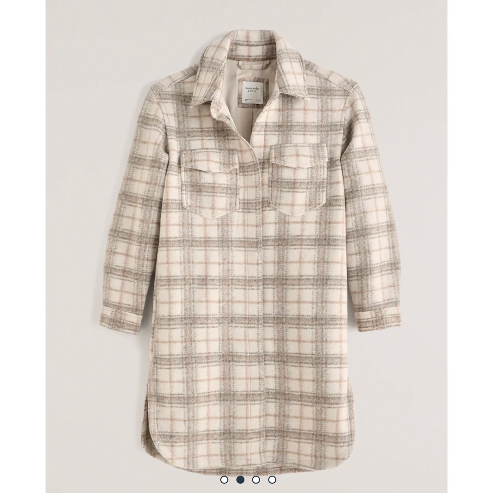 Abercrombie & Fitch Plaid‎ Long Line Shacket in Ivory & Brown sz SP